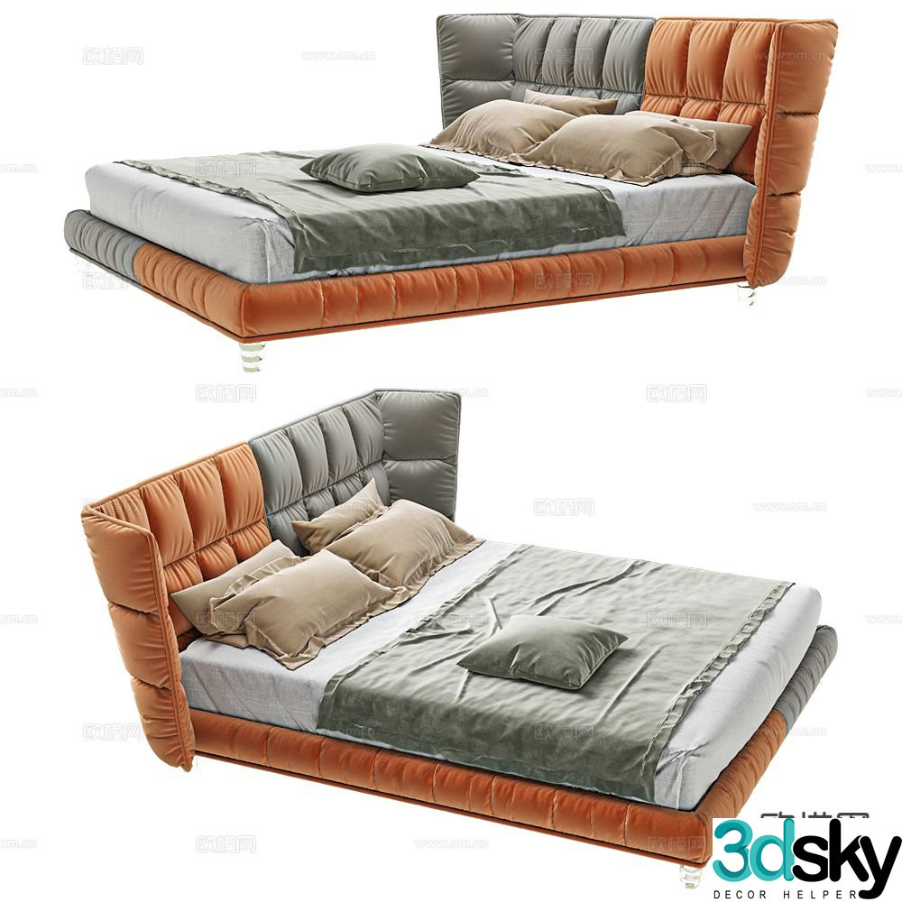 Light luxury double bed 3D model