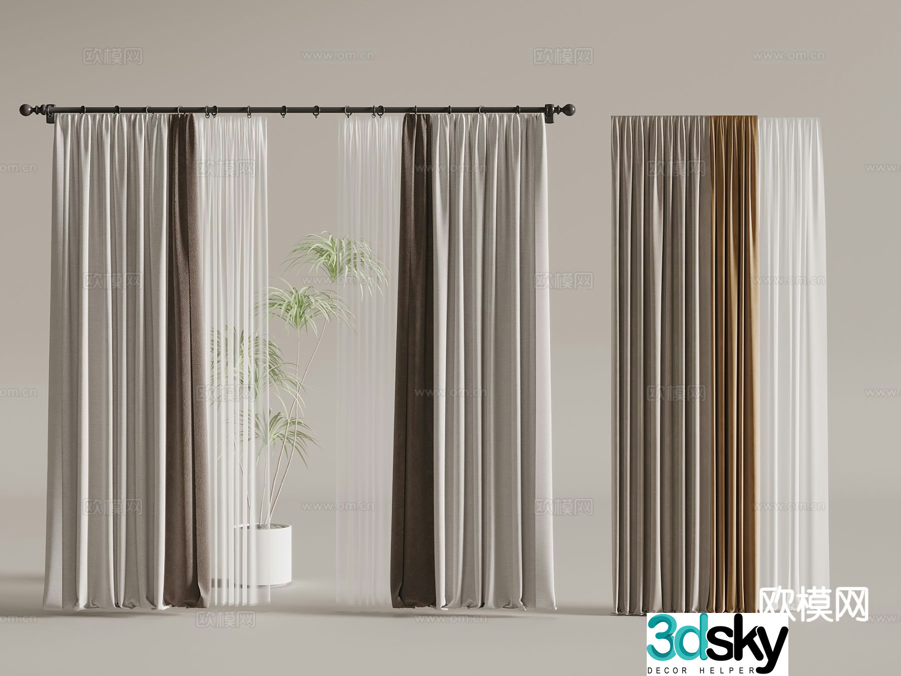 Roman pole curtain green plant 3d model