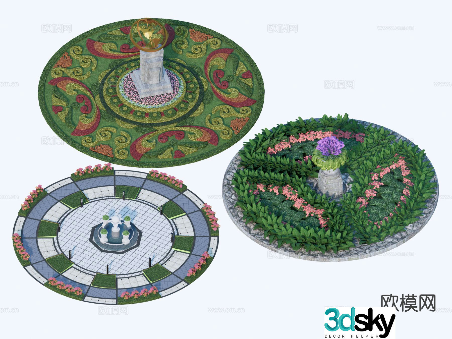 Central Green Island Crossroads Green Belt Circular Turntable Green Belt 3D Model