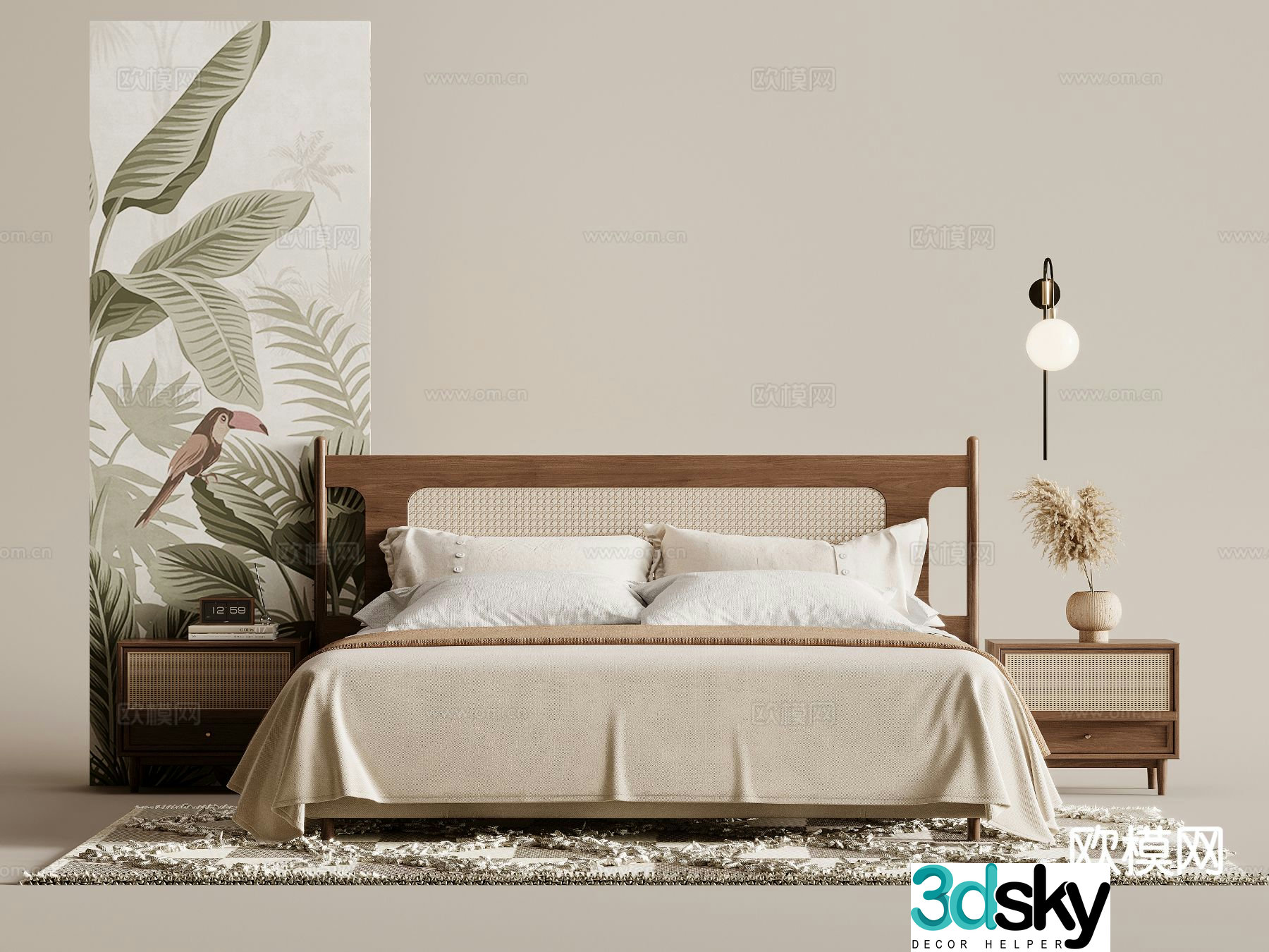 Medieval style double bed 3d model