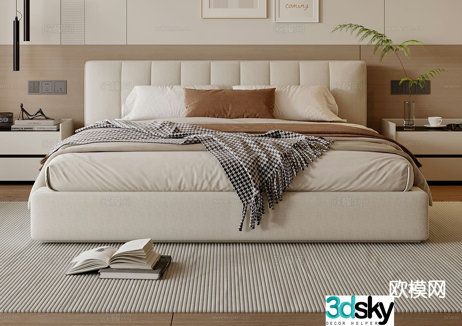 Cream style double bed 3d model
