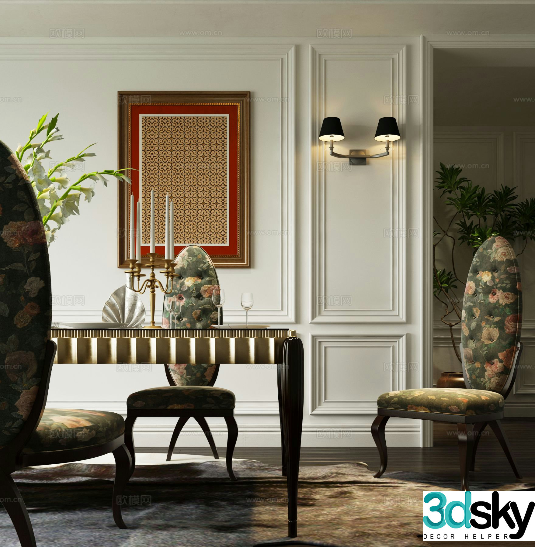 European dining table and chair 3D model
