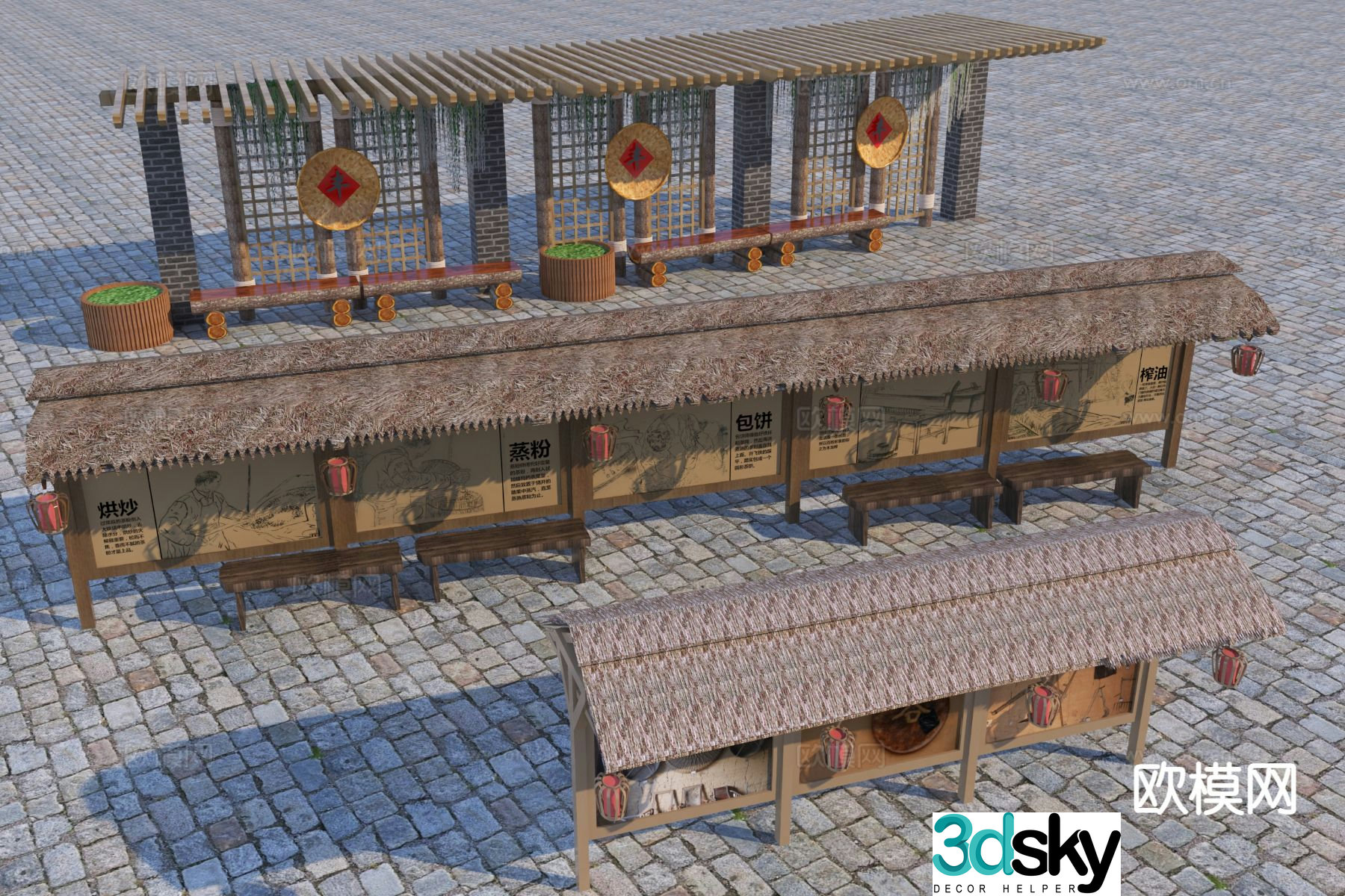 Chinese style gallery rural gallery rural rest pavilion 3D model