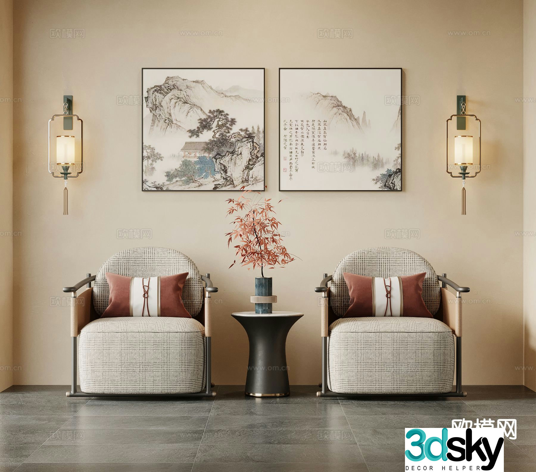 New Chinese style leisure sofa 3d model