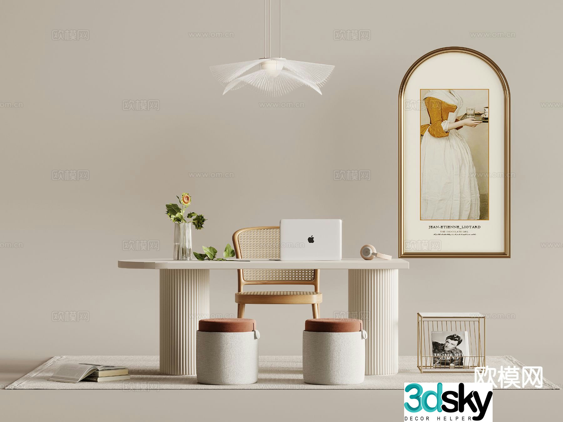Cream style desk chair 3d model