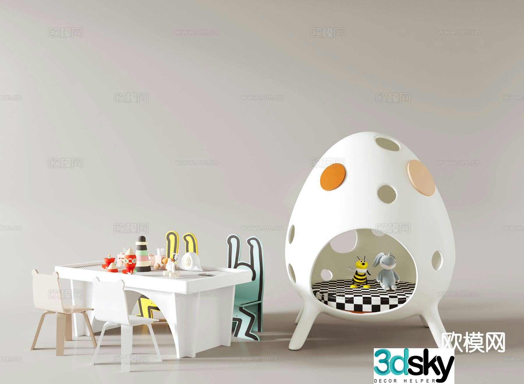 Modern children’s table and chair 3d model