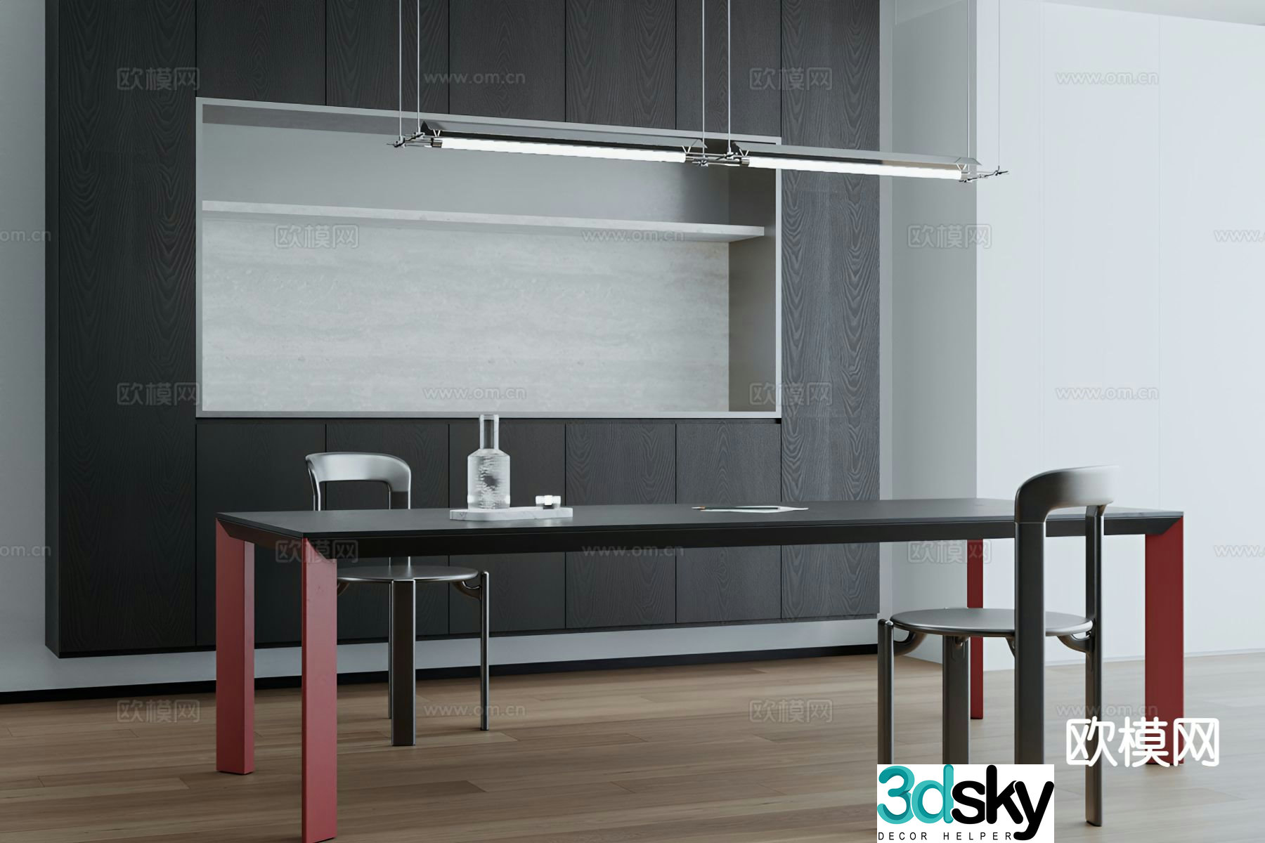 Minimalist rectangular dining table and chairs 3d model