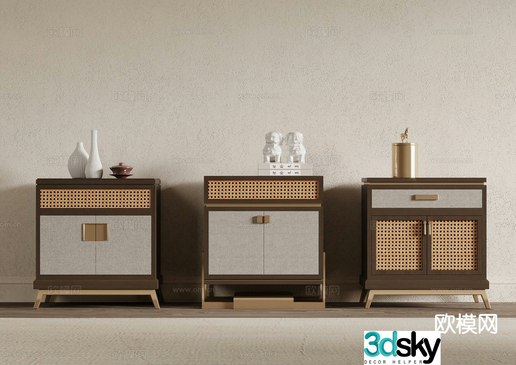 New Chinese style bedside table 3d model