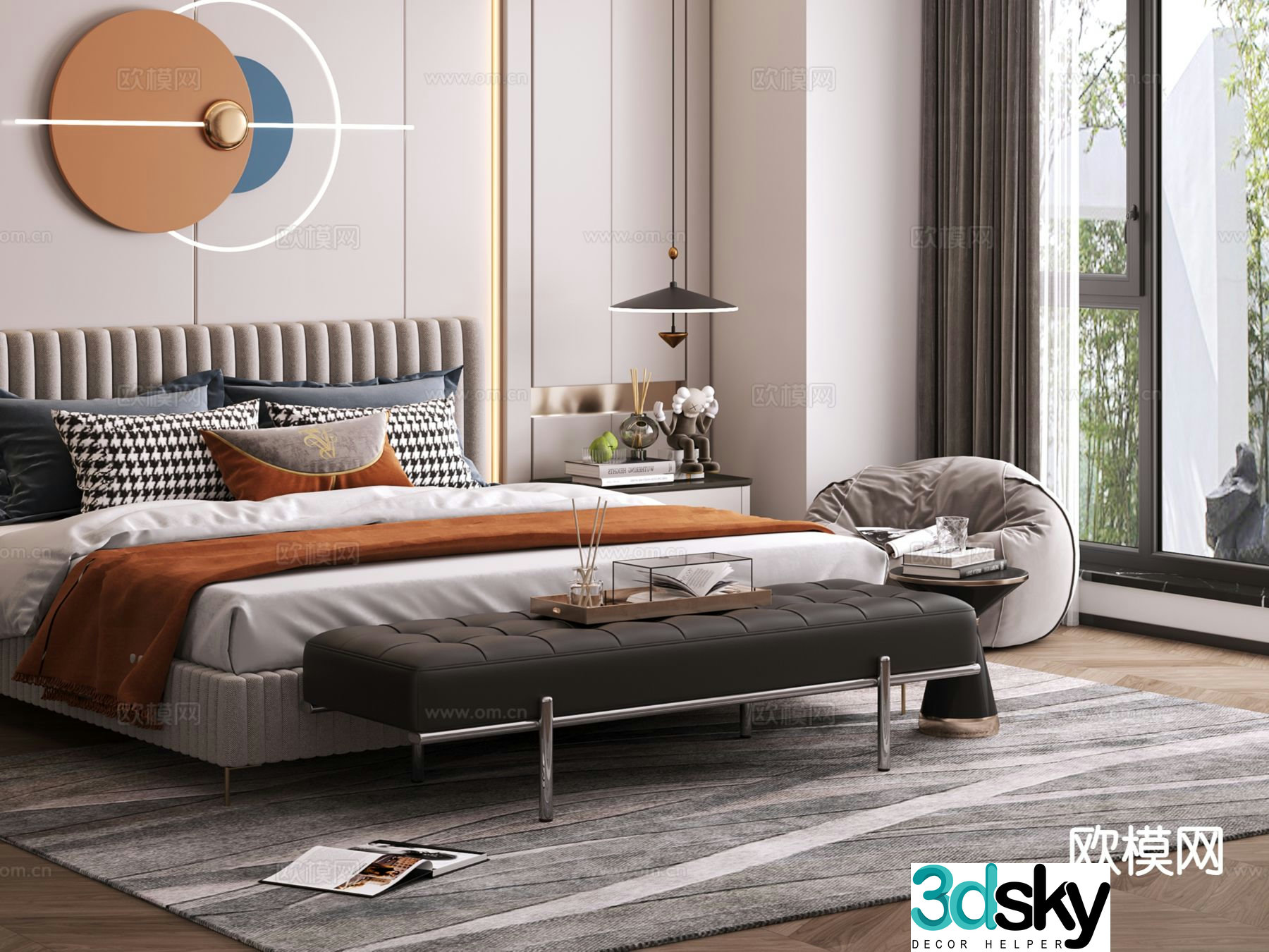 Modern footrest bedside stool 3d model
