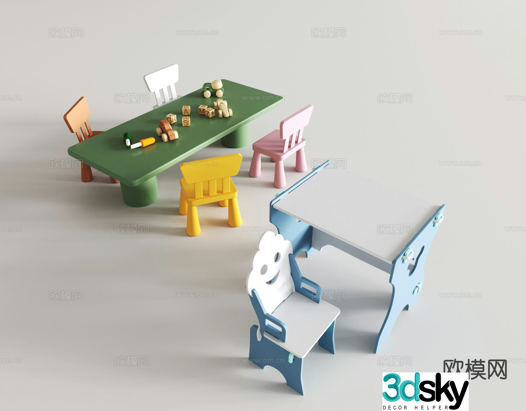 Children’s table and chair building block toy table 3d model