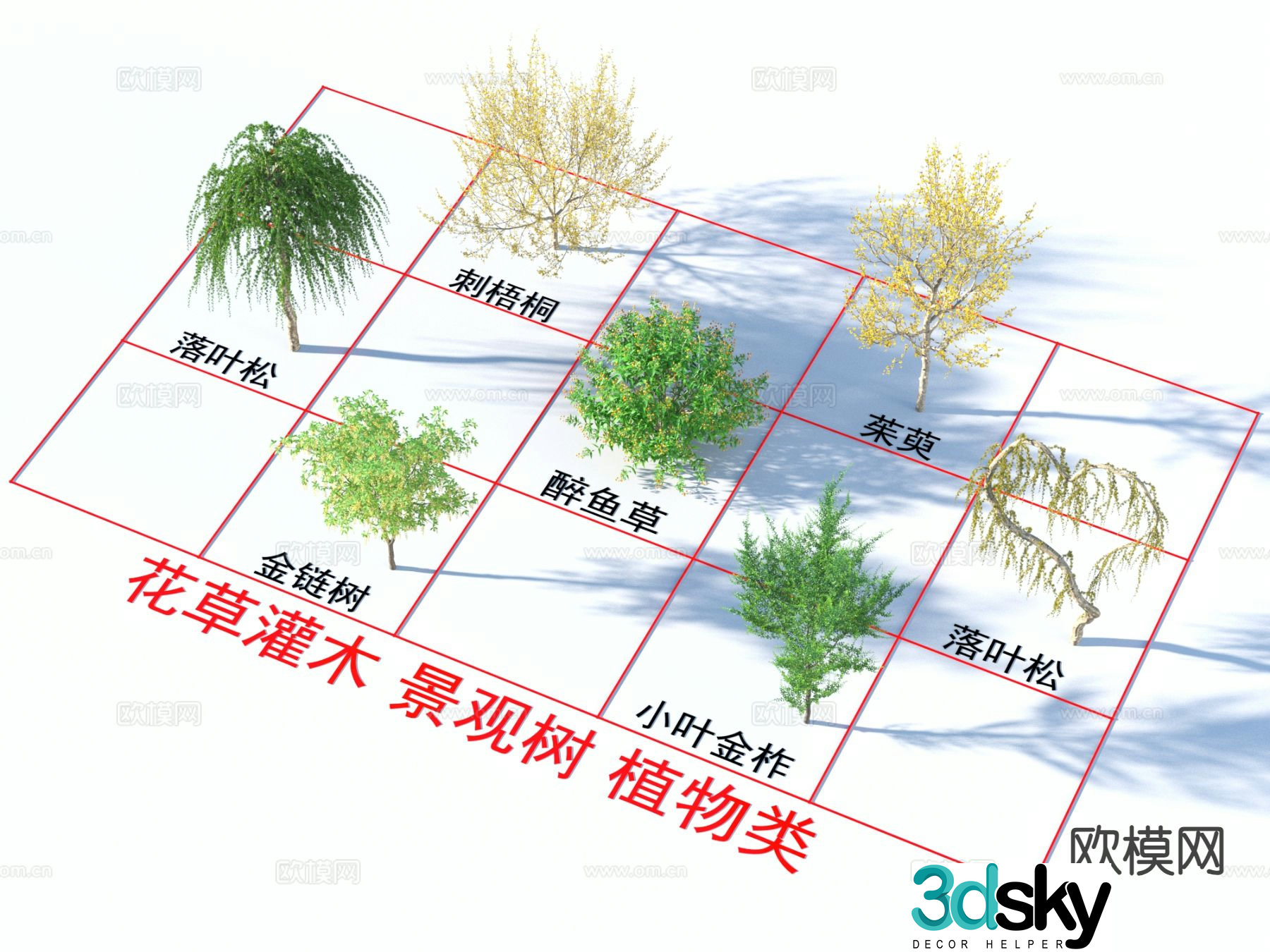 Dogwood Drunk Rhinoceros Larch Golden Chain Tree Small Leaf Golden Oak 3D Model