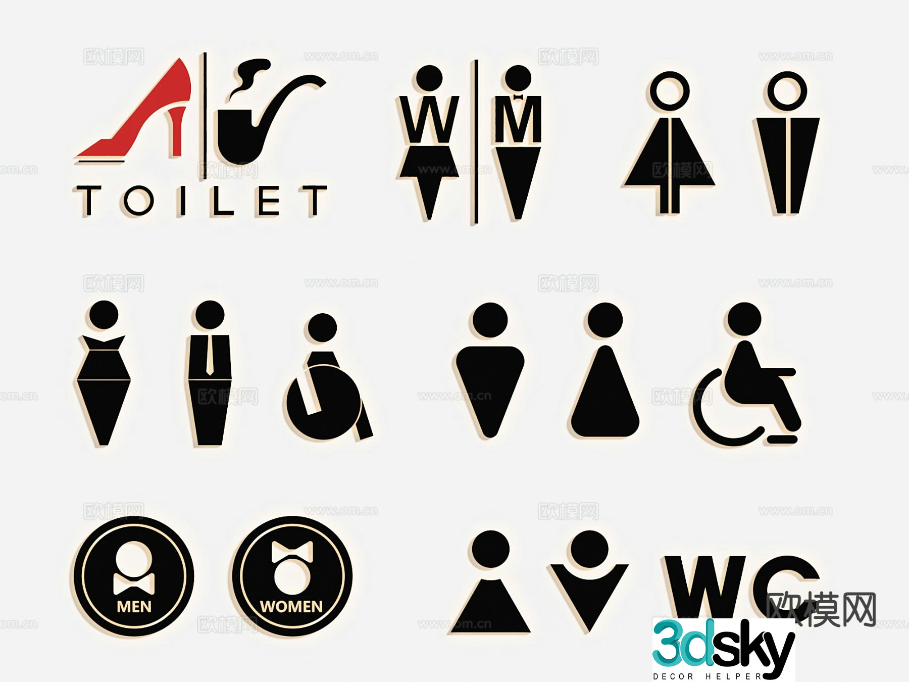 Modern bathroom signage guide sign signage 3d model