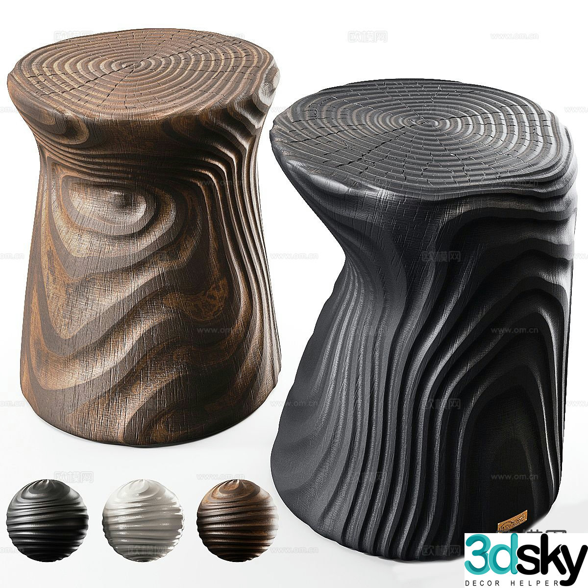 Wabi Sabi Stool Log Stool Solid Wood Stool 3D Model