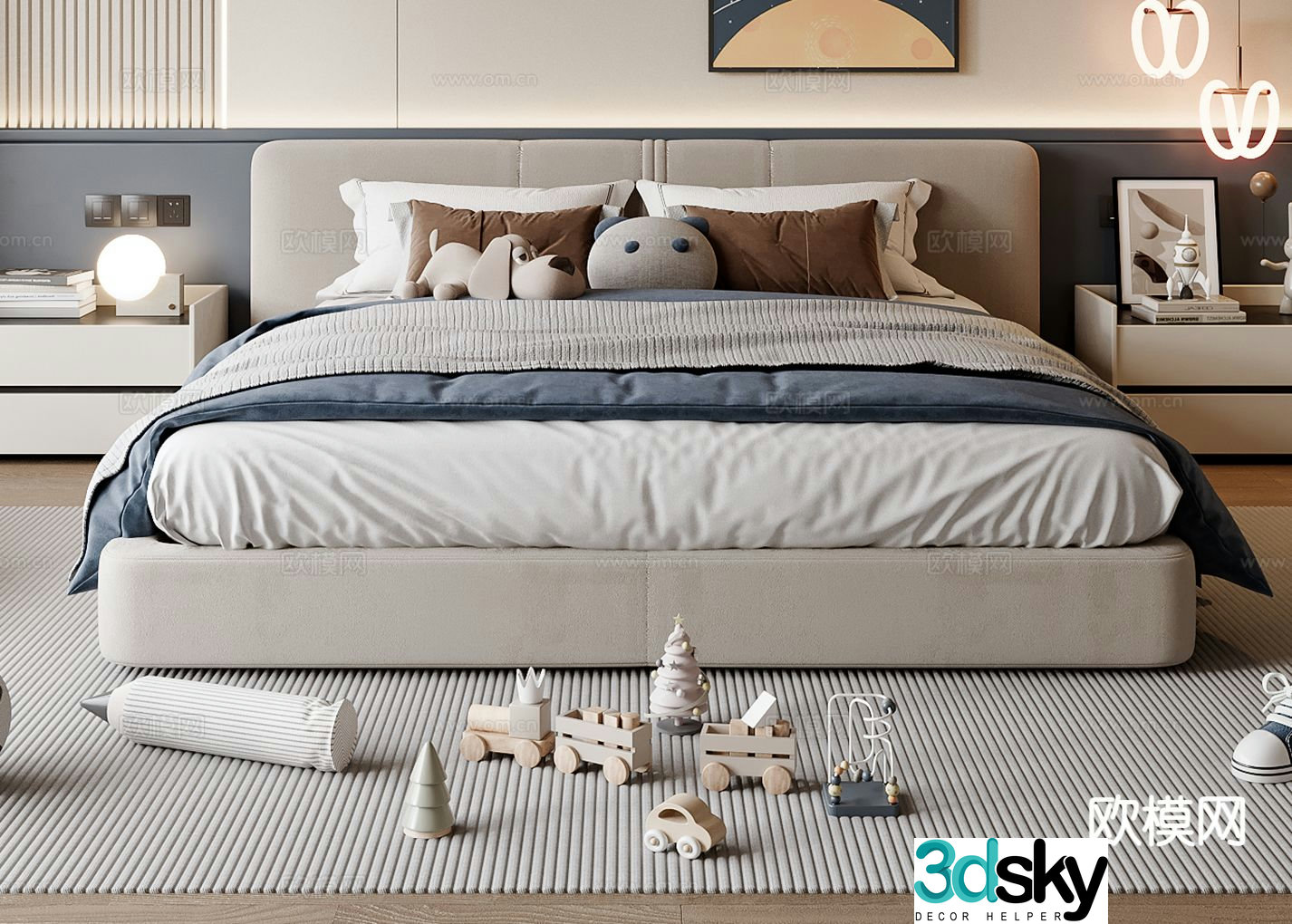 Modern double bed children’s bed 3d model