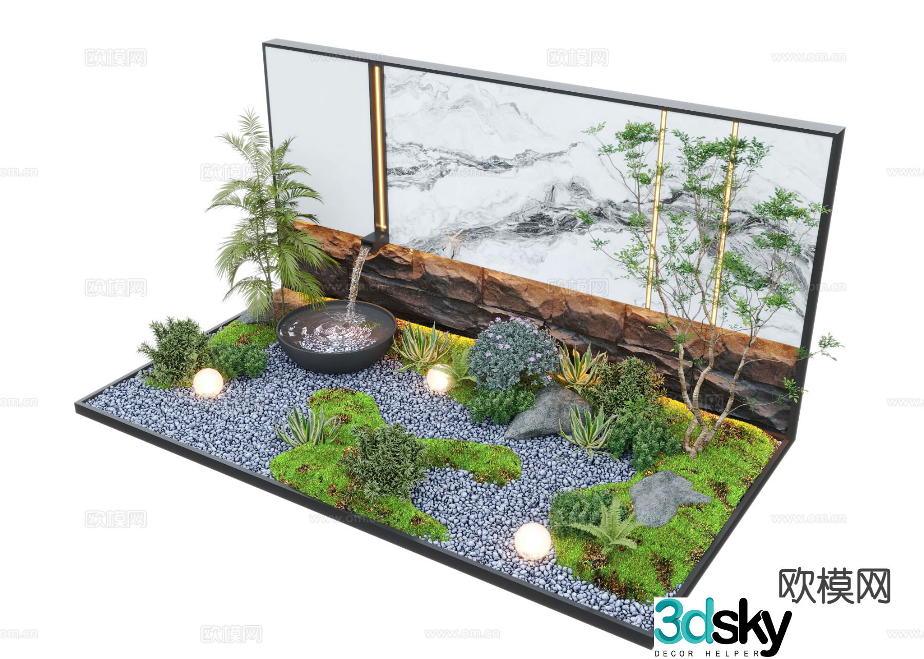 New Chinese style water feature wall courtyard water feature flowing water sketch 3D model