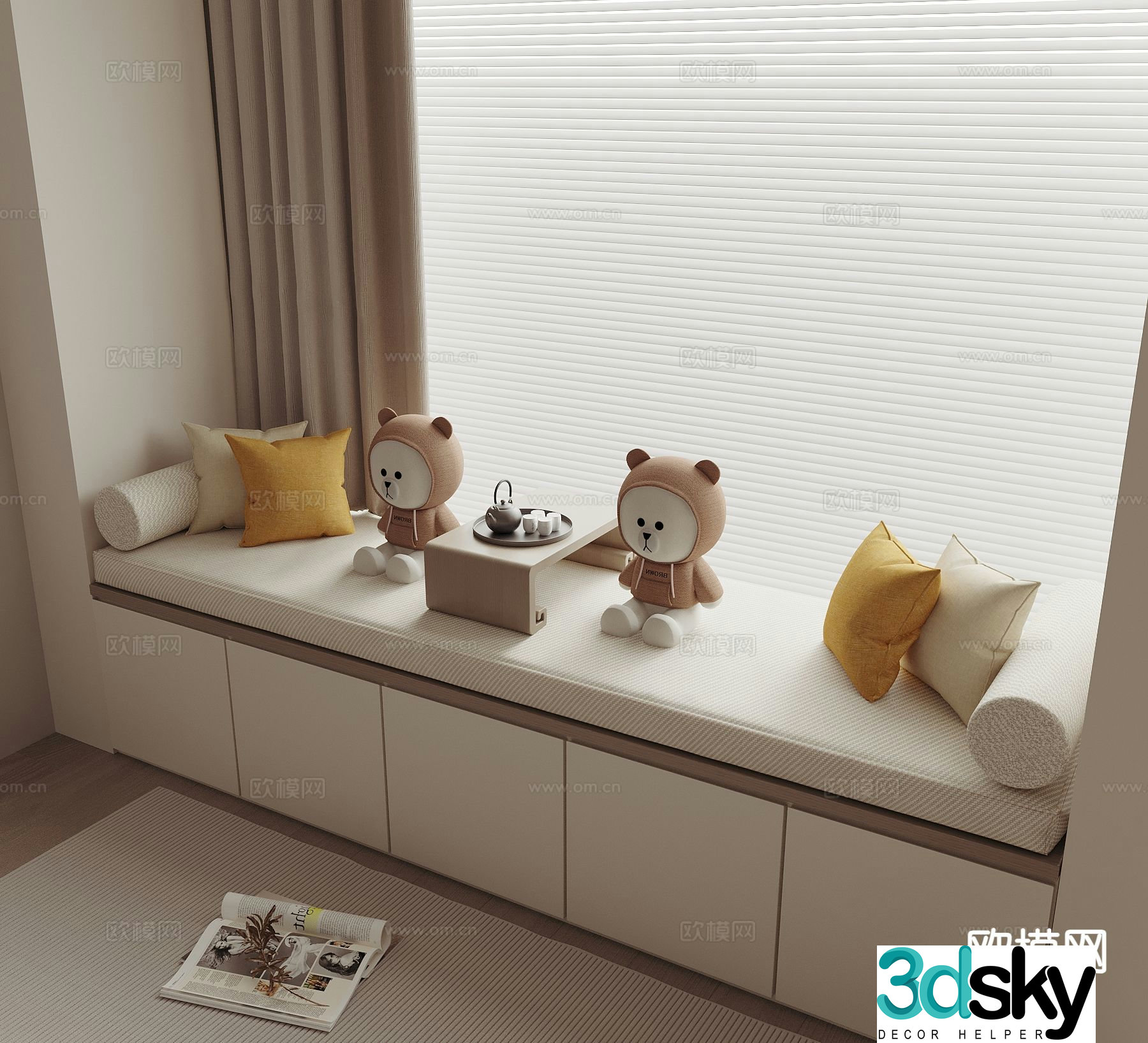 Modern bay window cabinet bay window mat 3d model