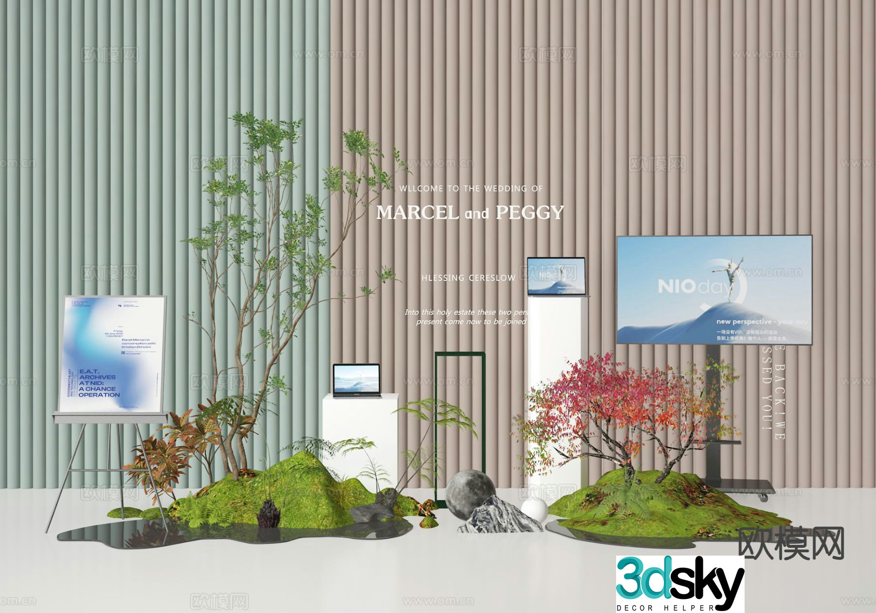 Modern green plant pile sketch 3d model