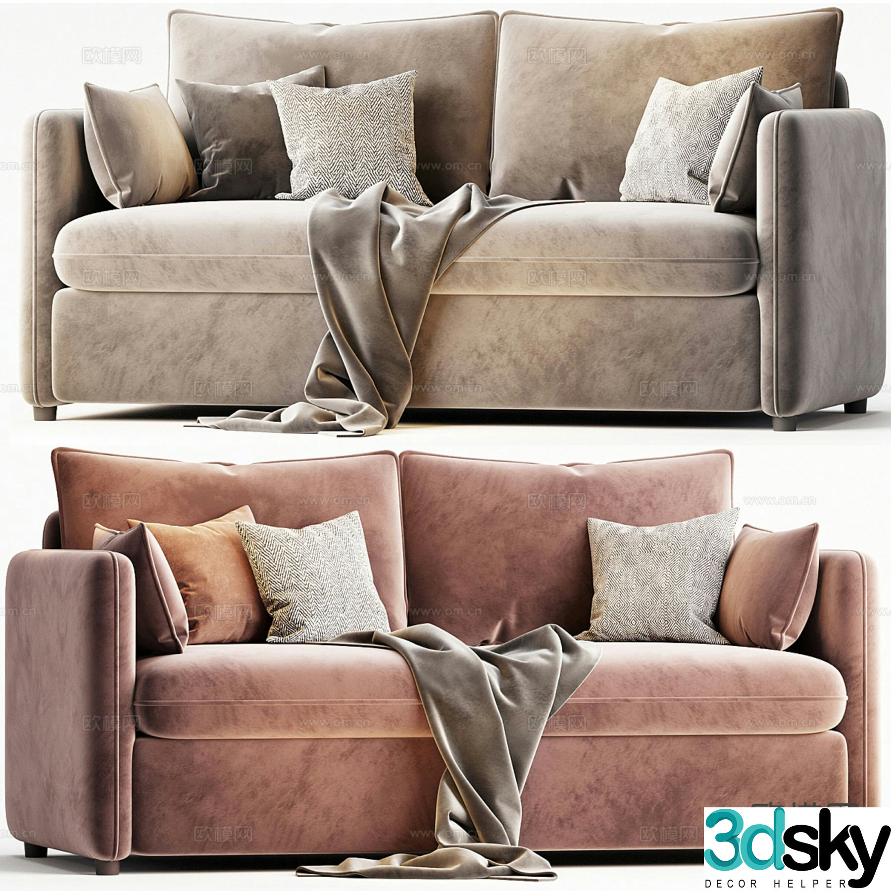 Modern double sofa fabric sofa 3d model