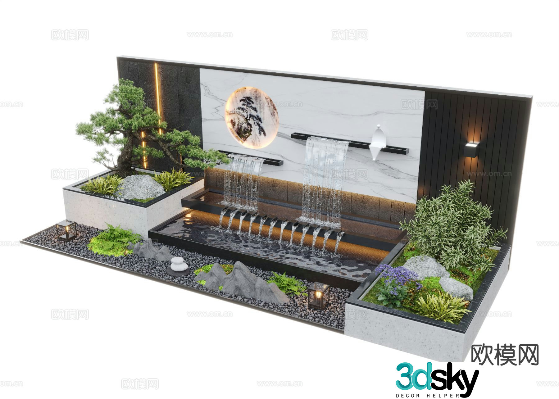 New Chinese style fountain water feature wall falling water wall 3D model