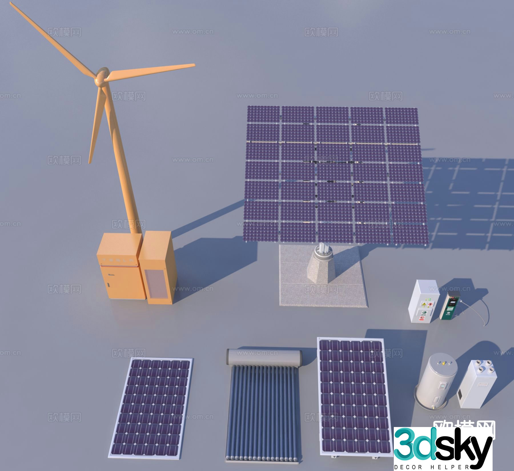 Modern solar panel wind turbine 3d model