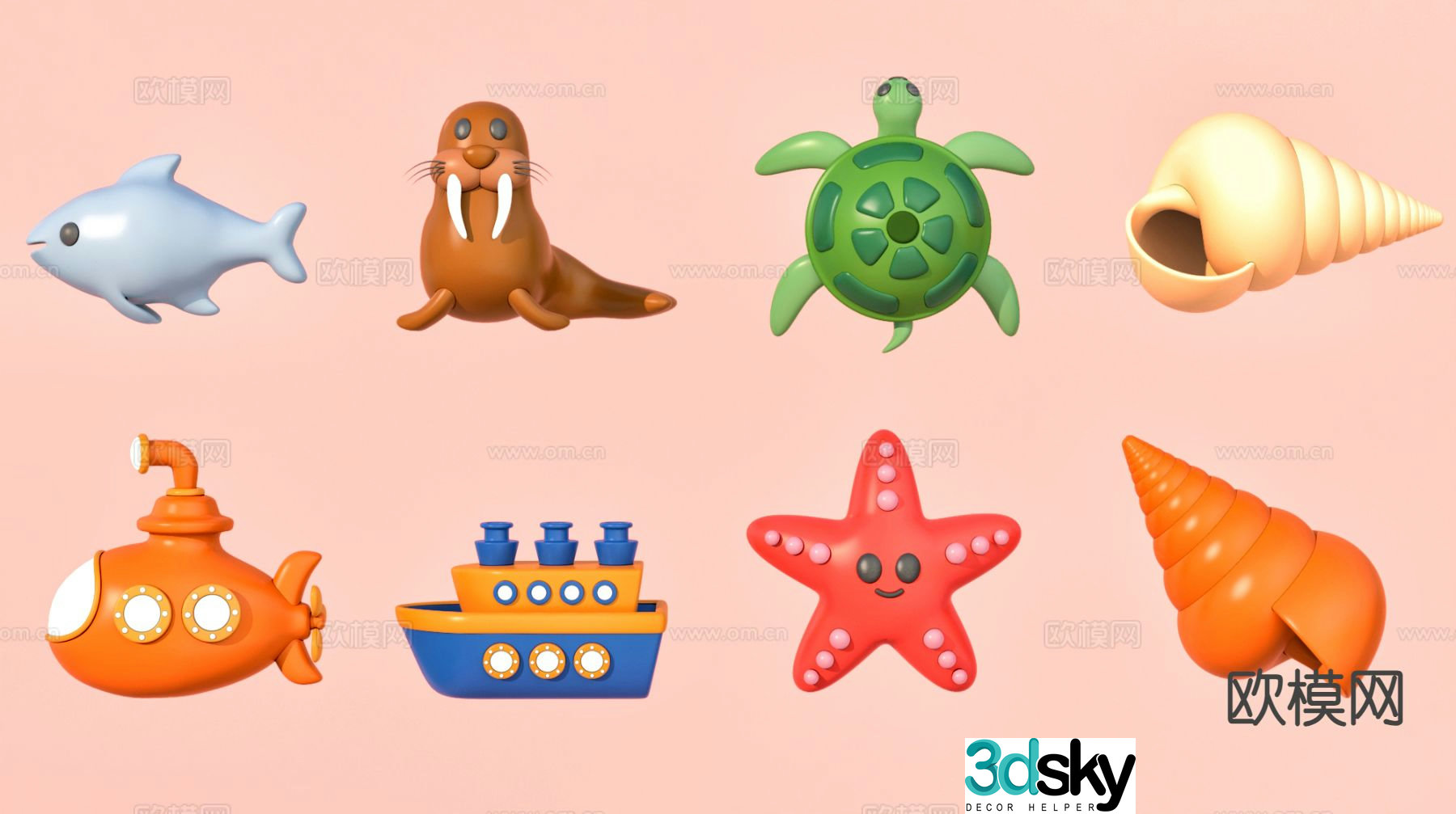 Cartoon sea life children’s boat toy 3d model