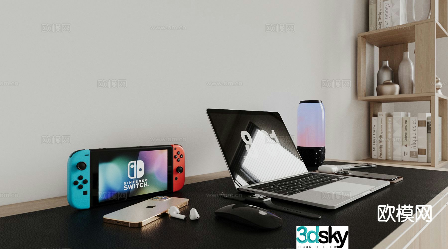 Desktop accessories computer notebook mobile phone audio 3d model