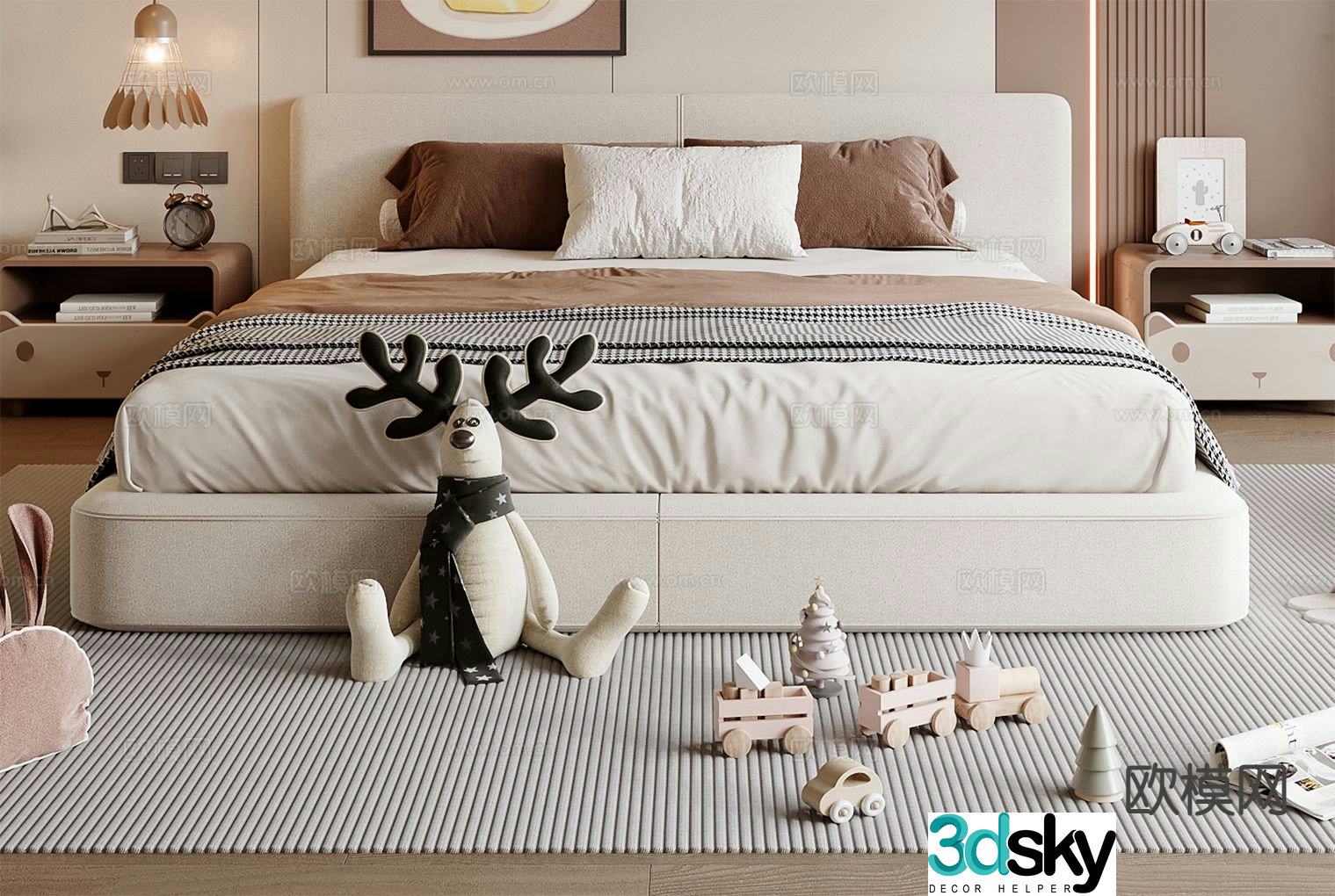 Modern double bed children’s bed 3d model
