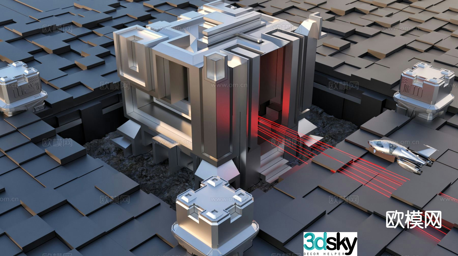 Creative science fiction technology decoration scene skyship 3d model