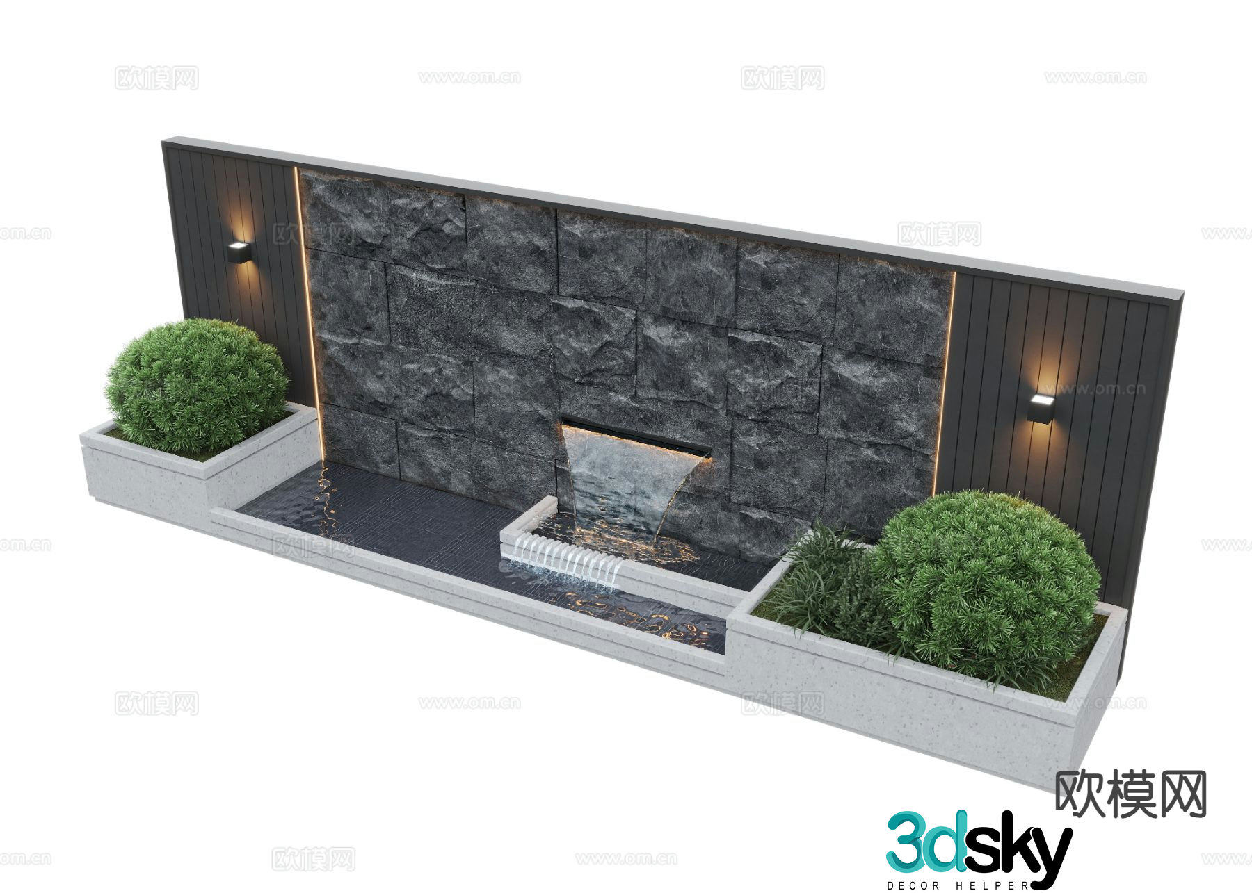 New Chinese style water feature wall courtyard water feature flowing water sketch 3D model