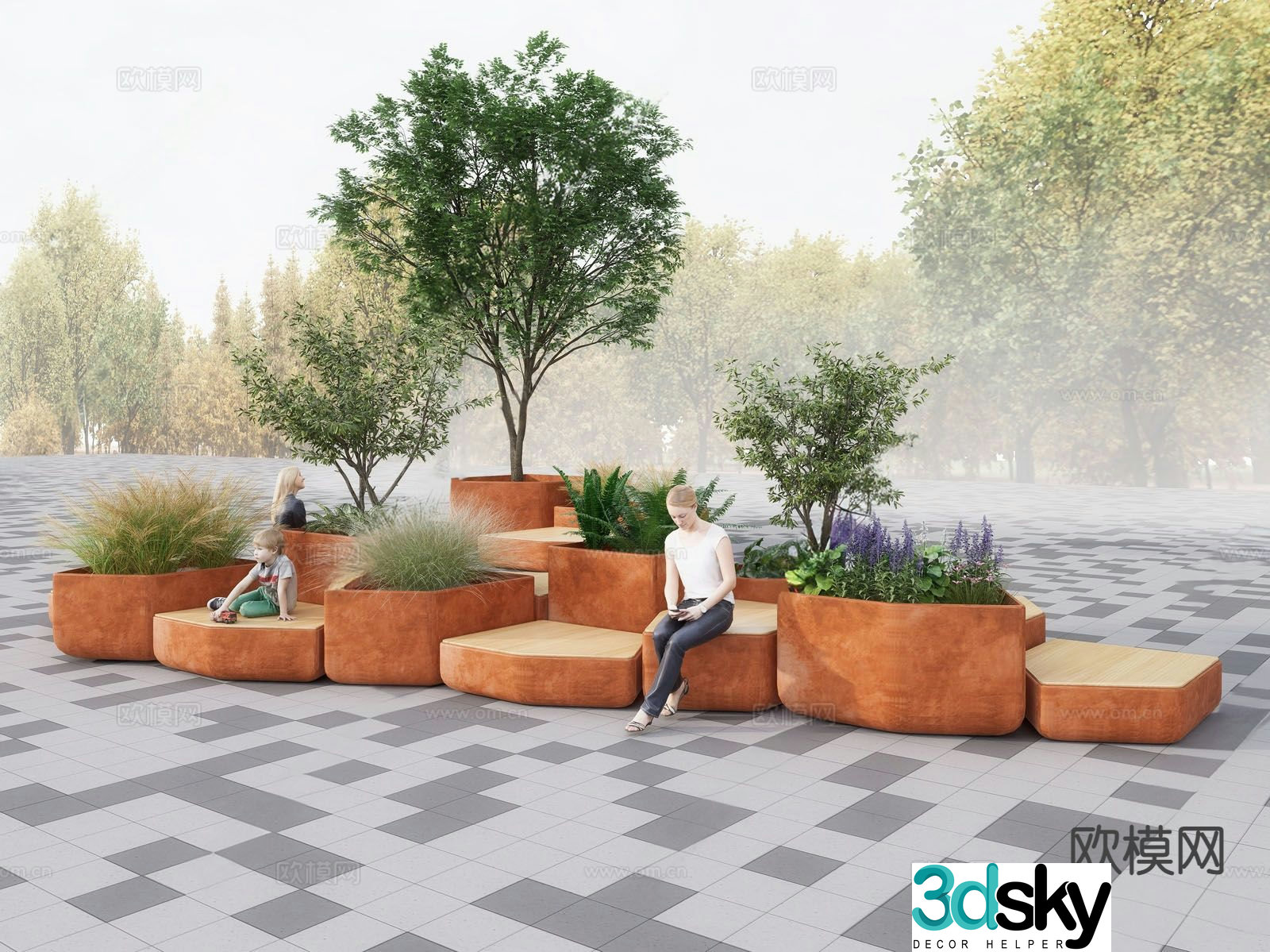 Modern landscape tree outdoor chair 3d model