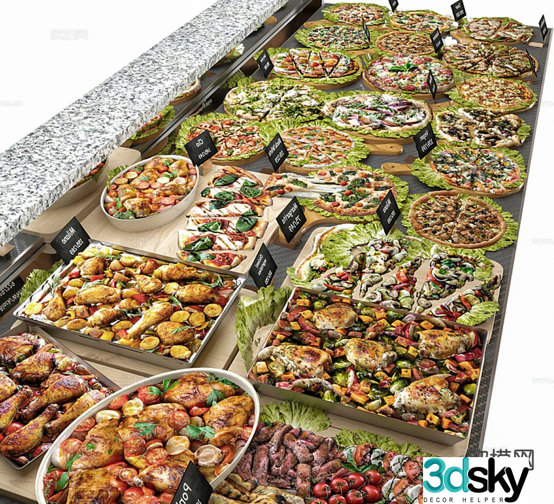 Modern food pizza 3d model