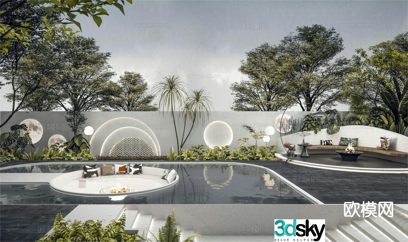 Modern home courtyard courtyard landscape 3d model
