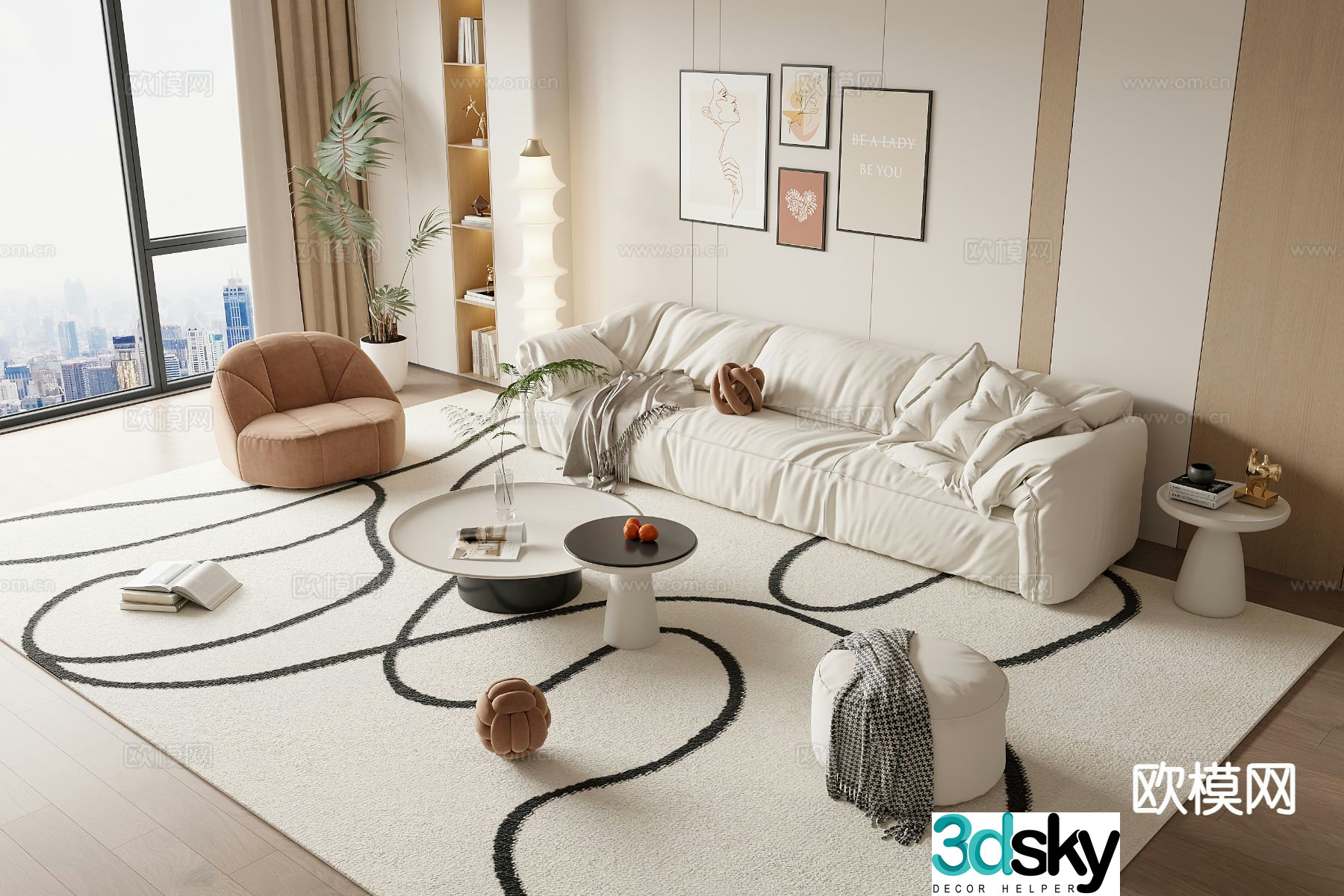 Cream style modular sofa 3d model