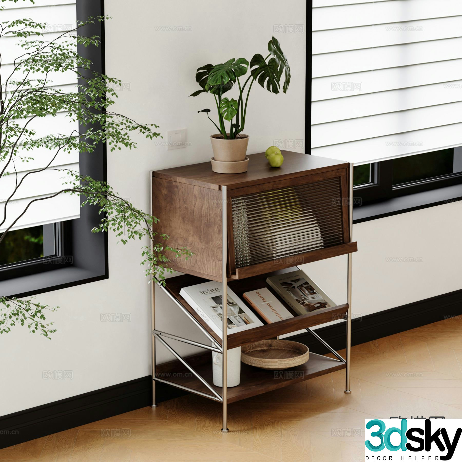 Middle-aged side cabinet storage rack 3D model