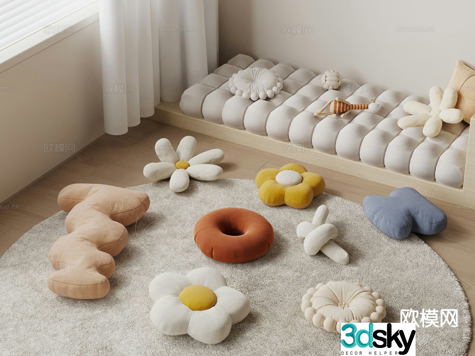 Modern bay window cushion cushion cushion 3d model