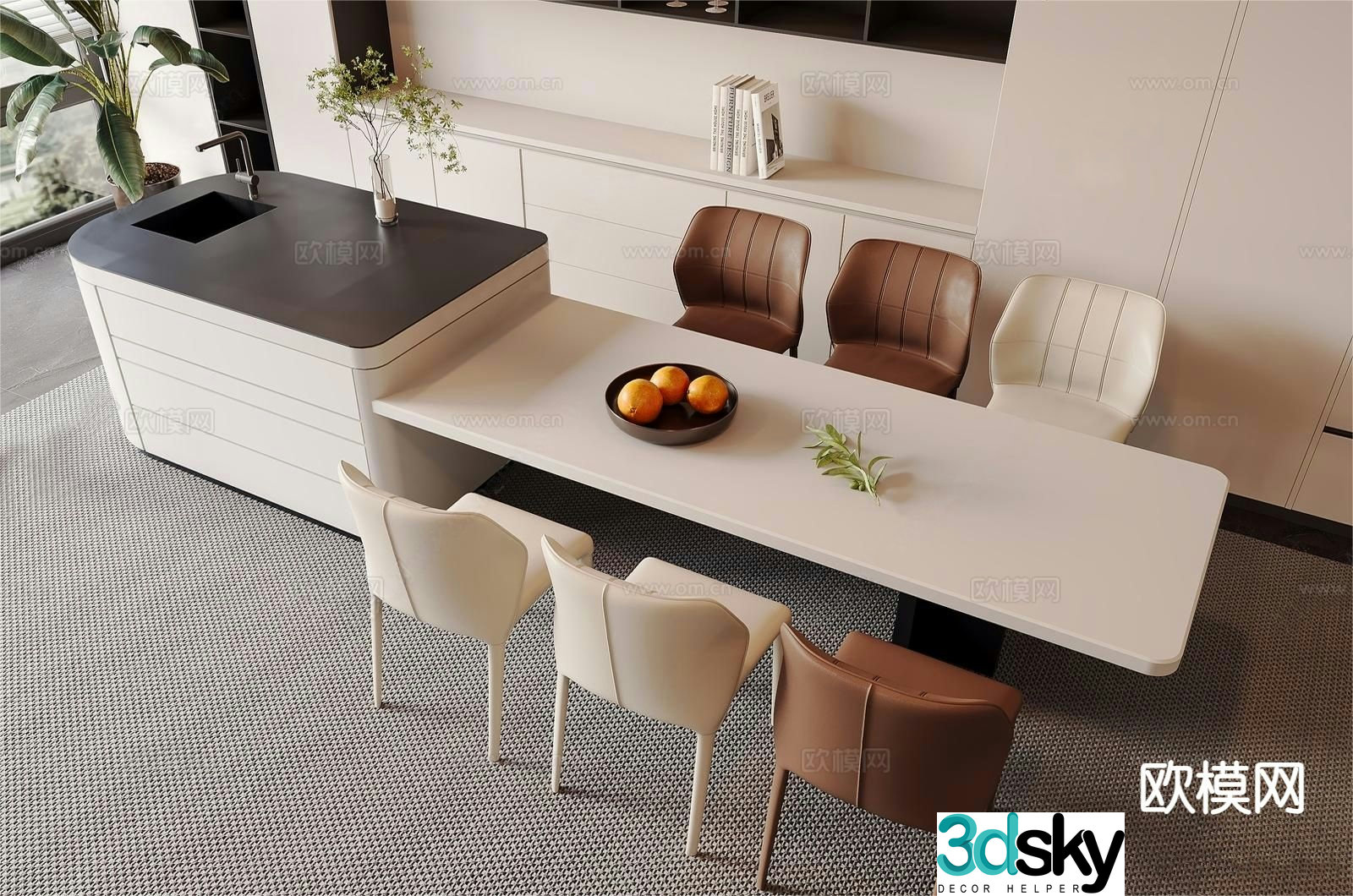 Modern Nakajima Dining Table and Chair 3D Model