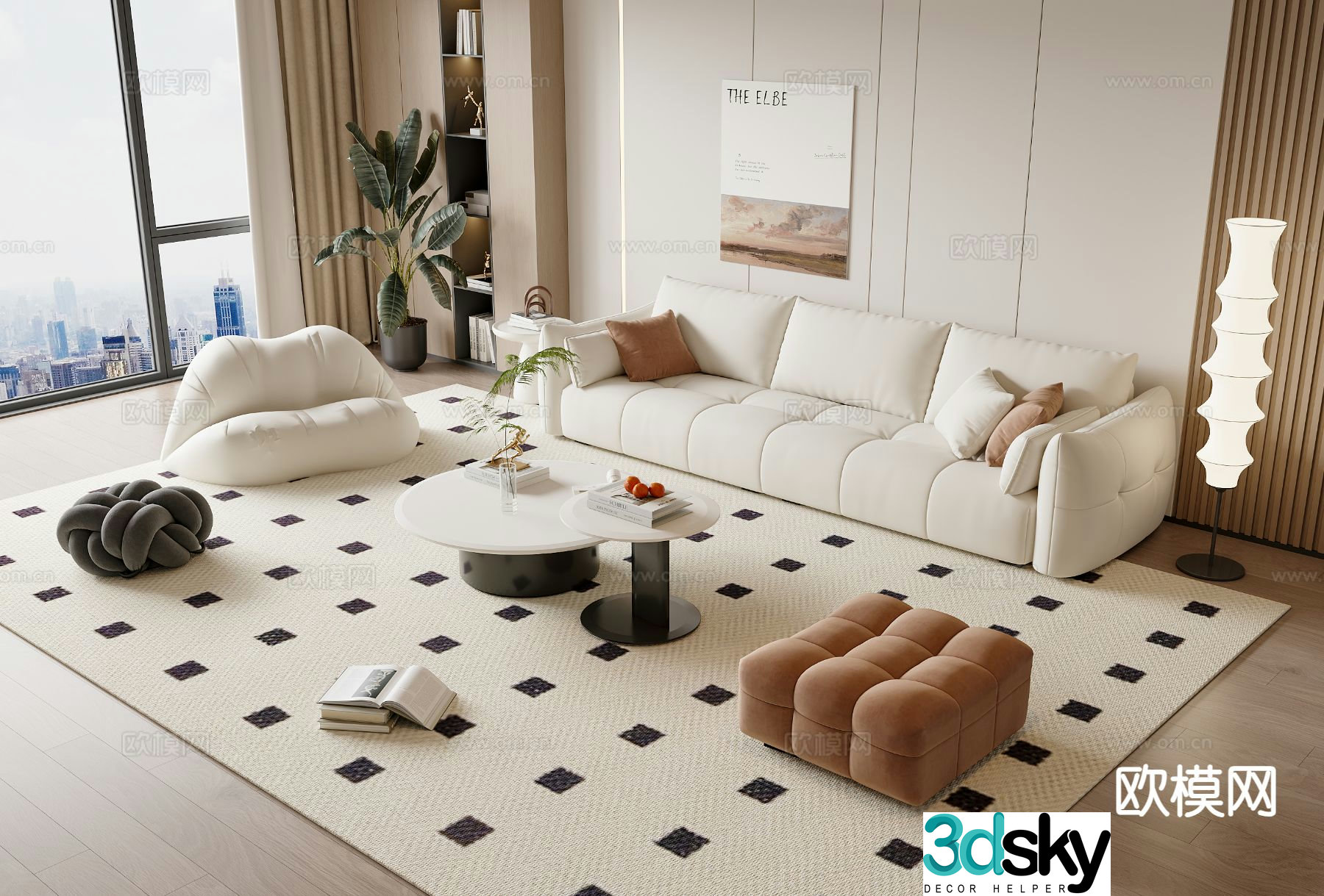Cream style modular sofa 3d model