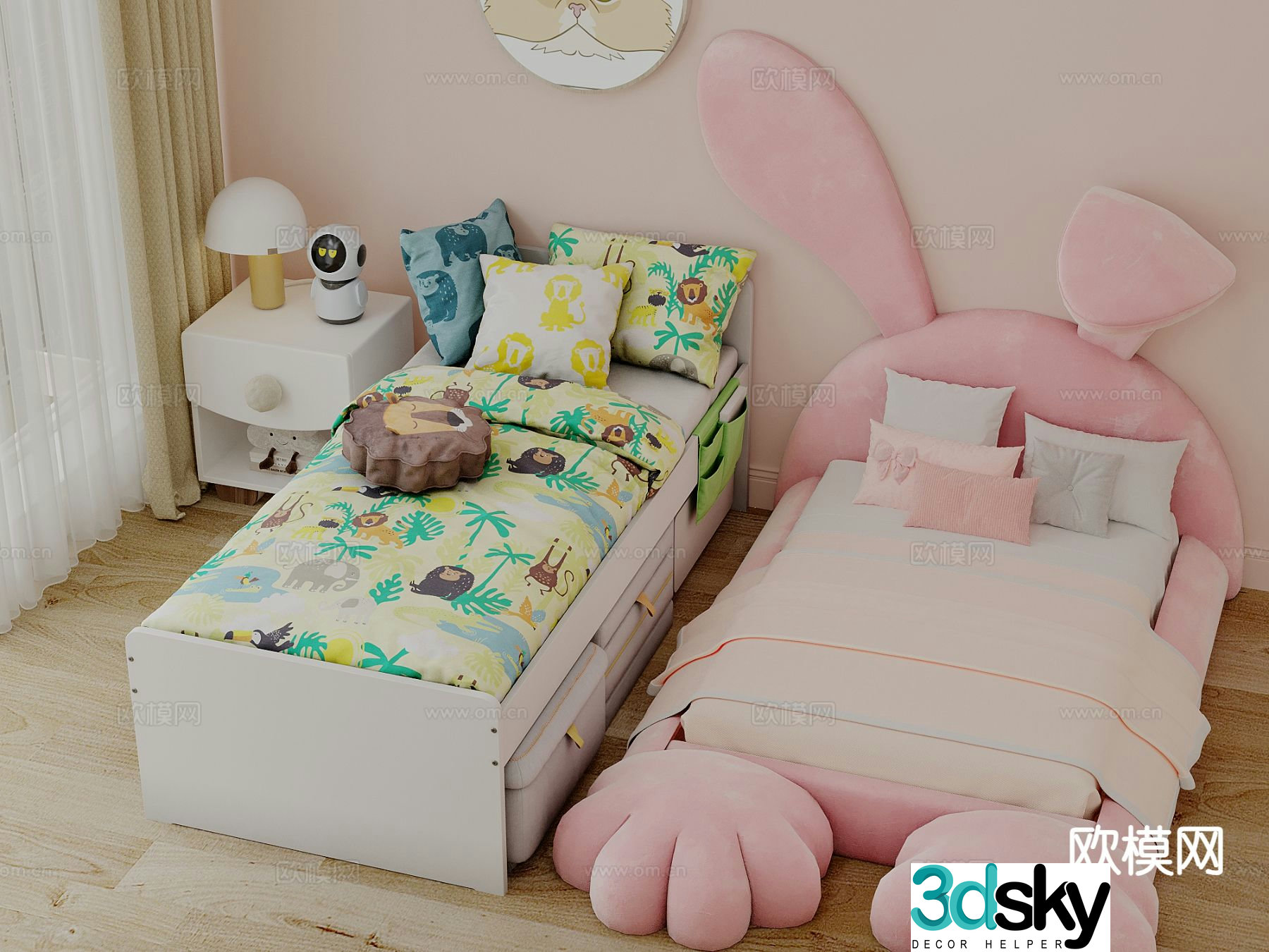 Cream style children’s bed rabbit children’s bed 3d model