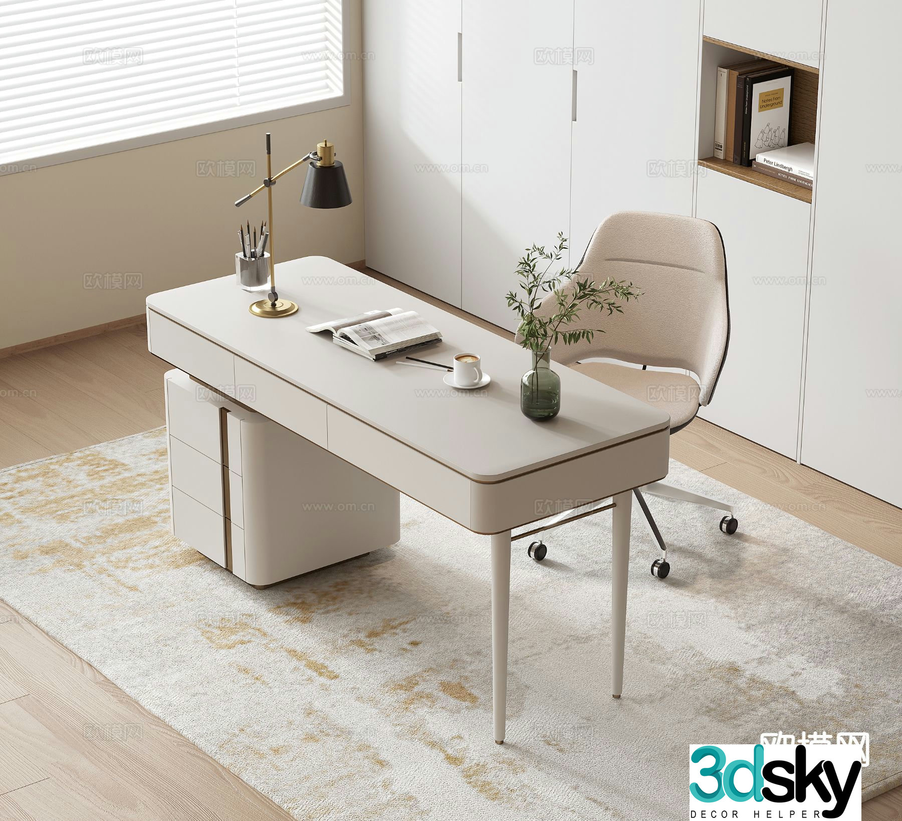 Modern desk chair finished desk 3d model