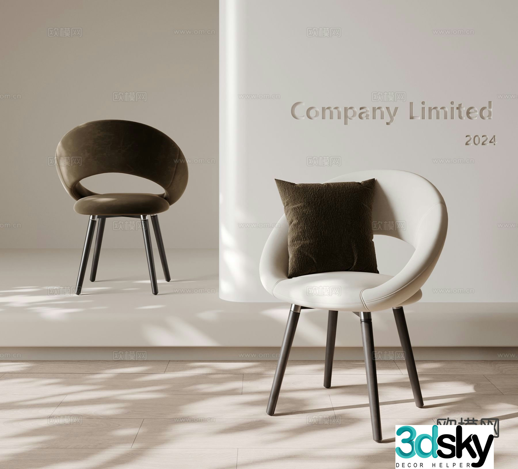Cream style single chair dining chair 3d model