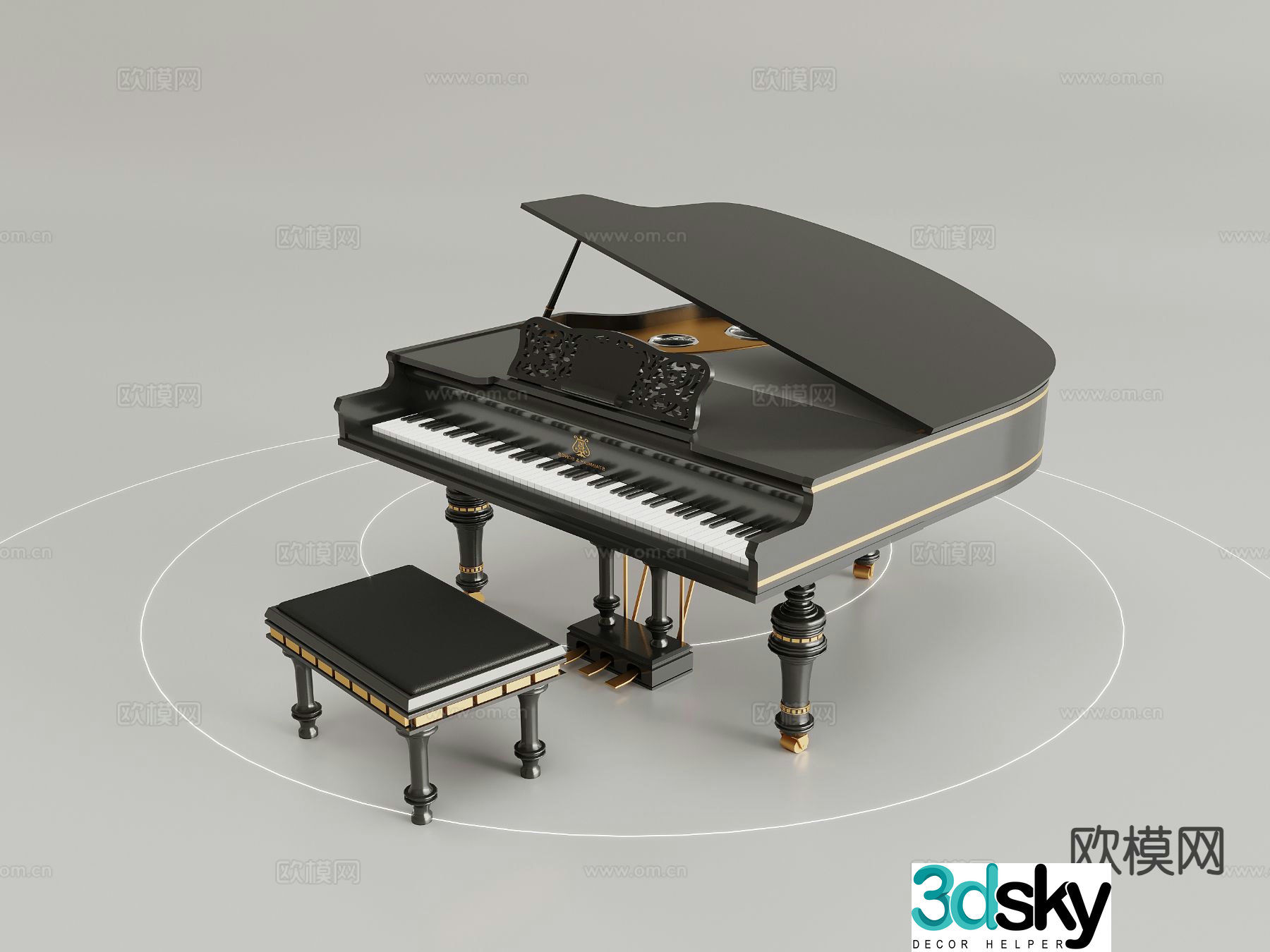 European piano grand piano 3d model