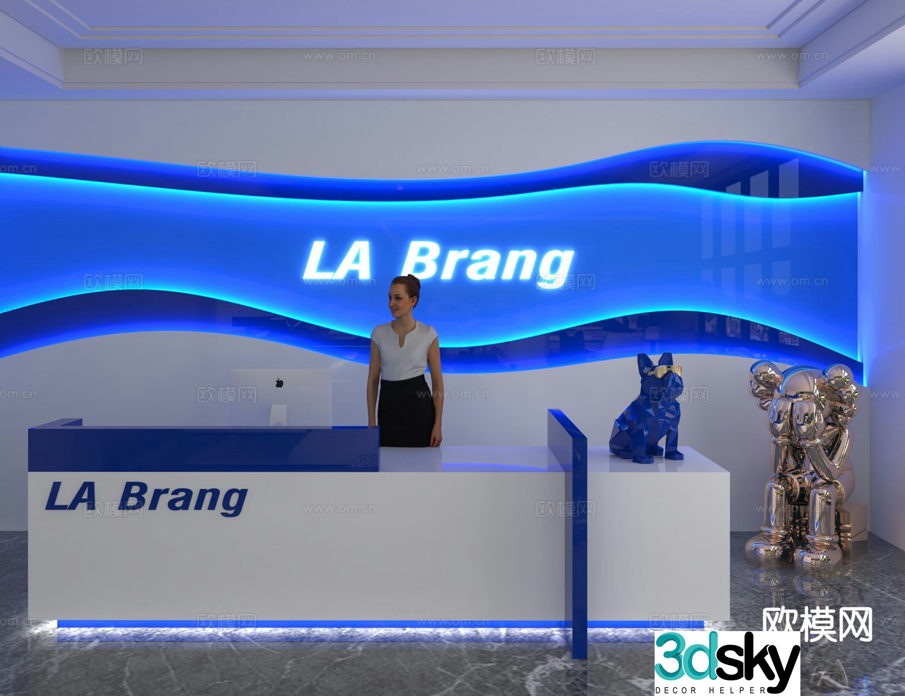 Modern front desk reception desk service desk 3d model