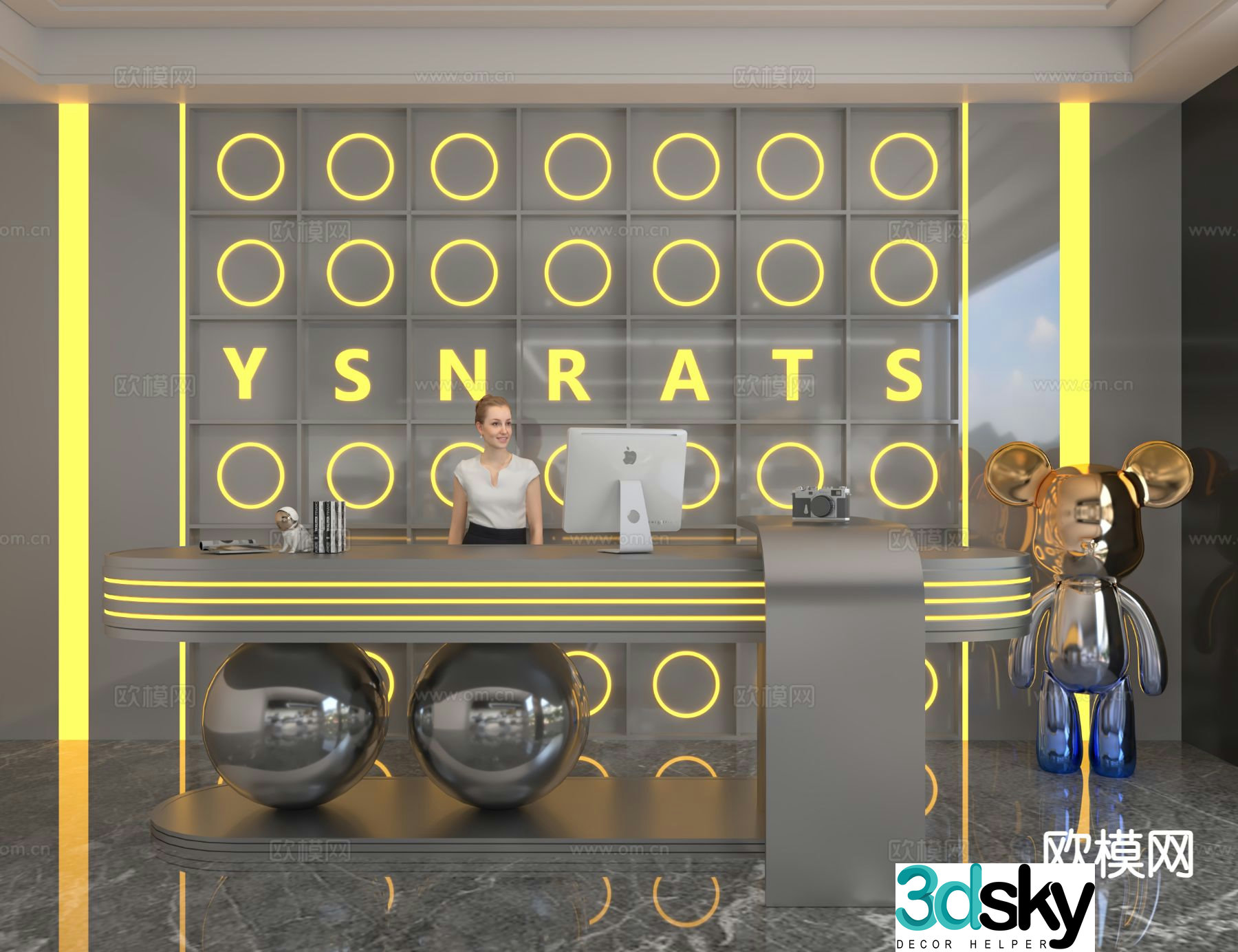 Modern front desk reception desk information desk 3d model