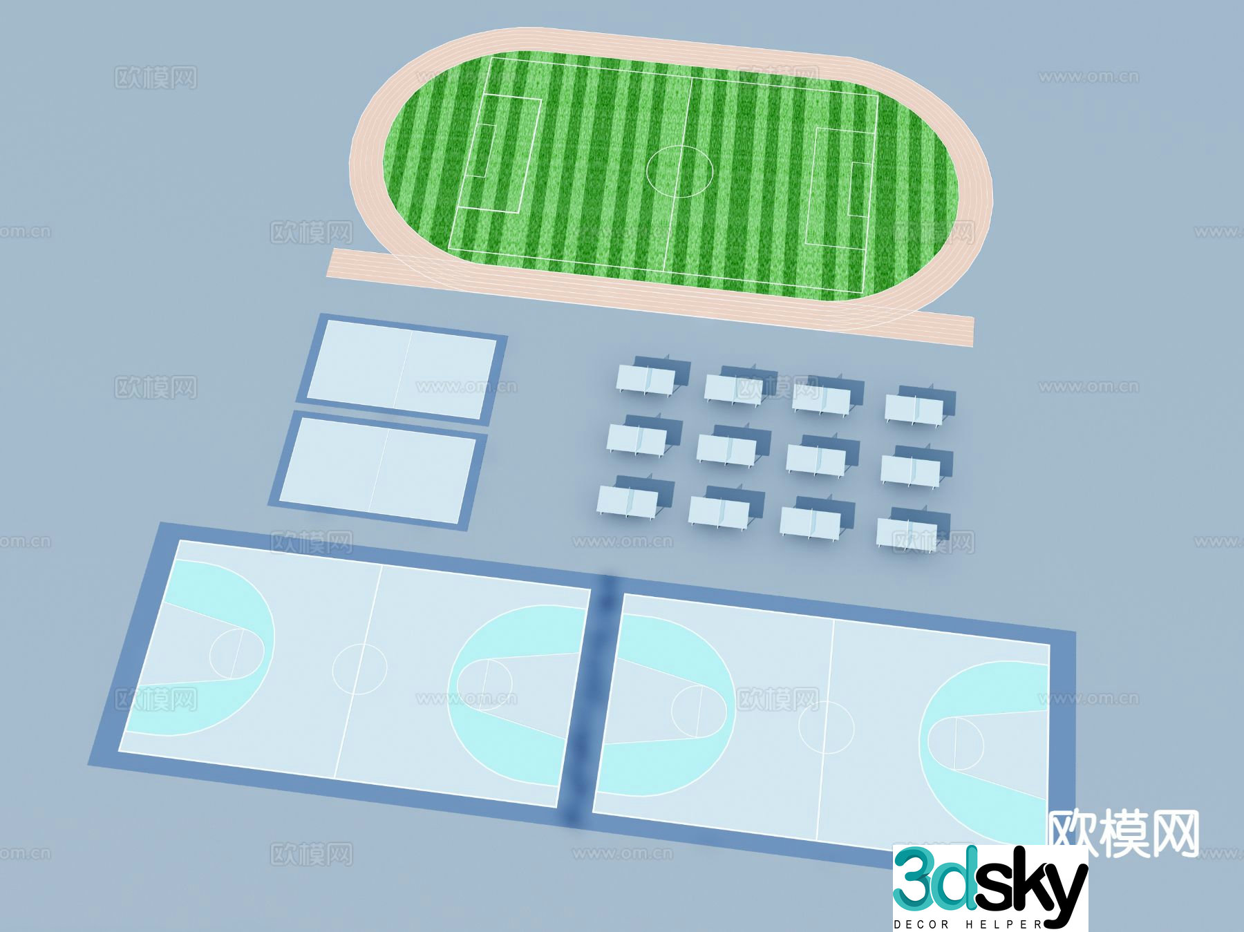 Modern basketball court football field 3d model
