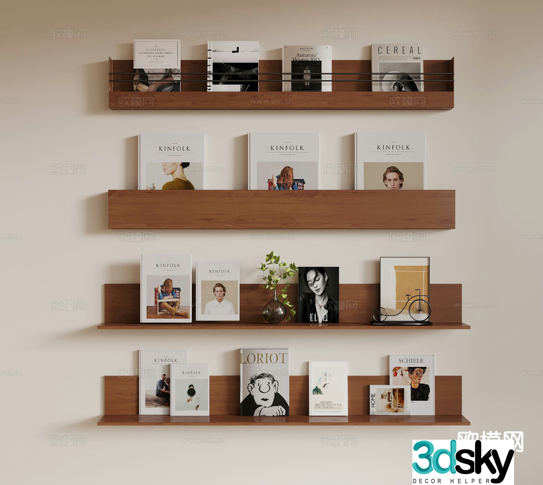 Wabi-sabi bookshelf wall cabinet shelf 3d model