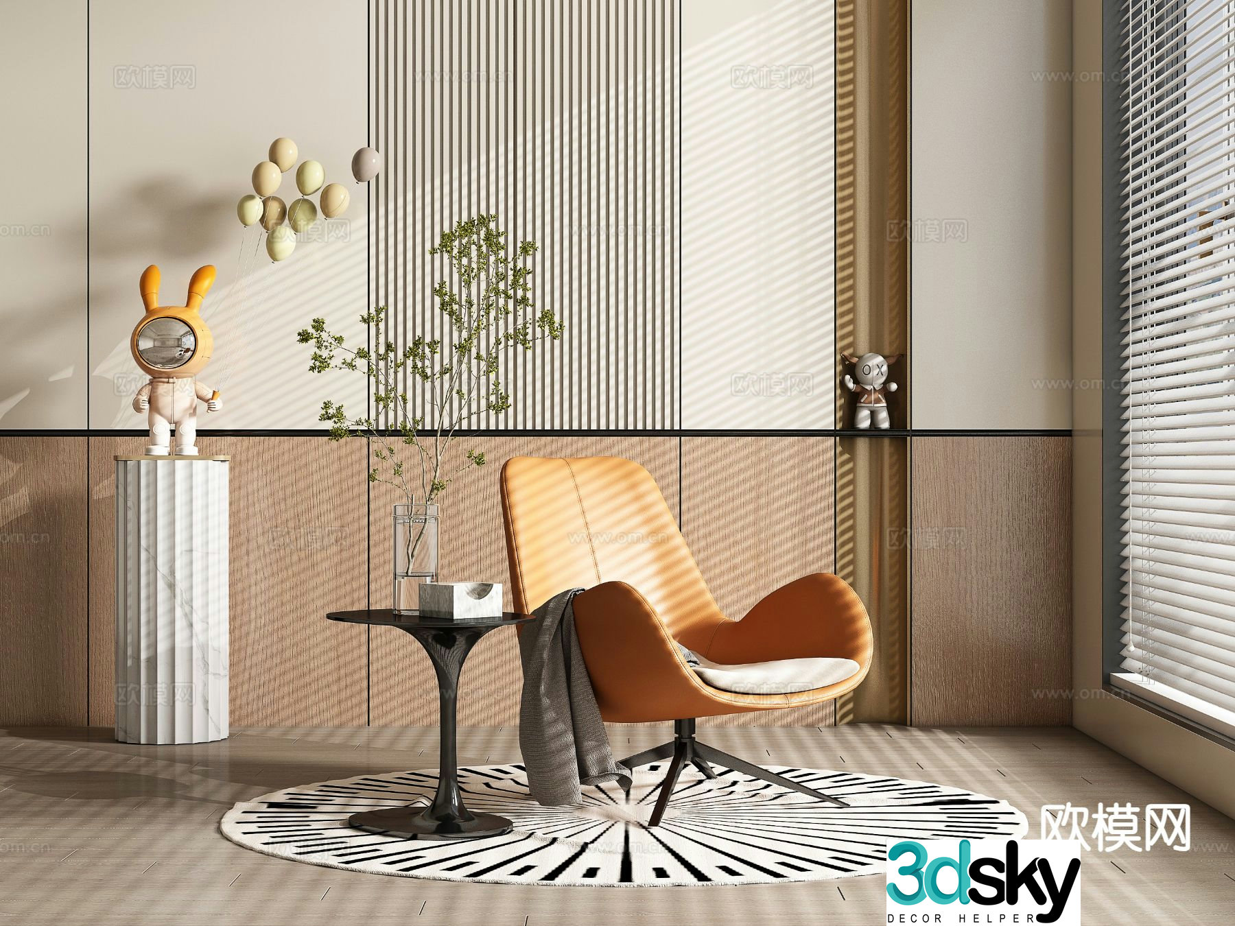 Modern lounge chair HermÃ¨s orange chair 3d model