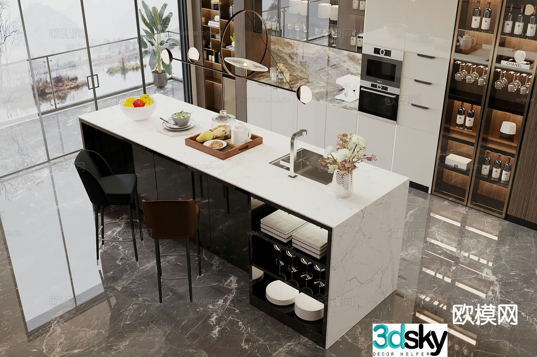 Modern island counter 3D model