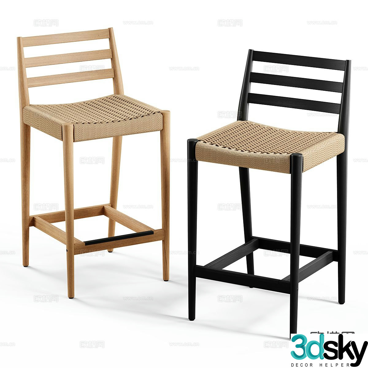 Modern bar chair bar stool rattan bar chair 3d model