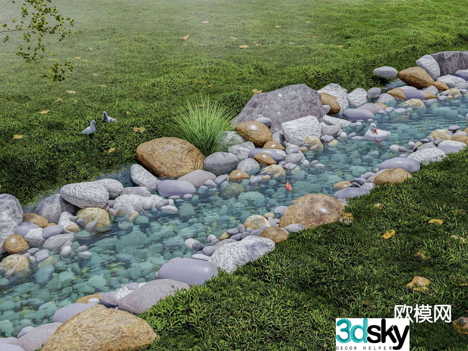 Modern water flow dry creek 3d model