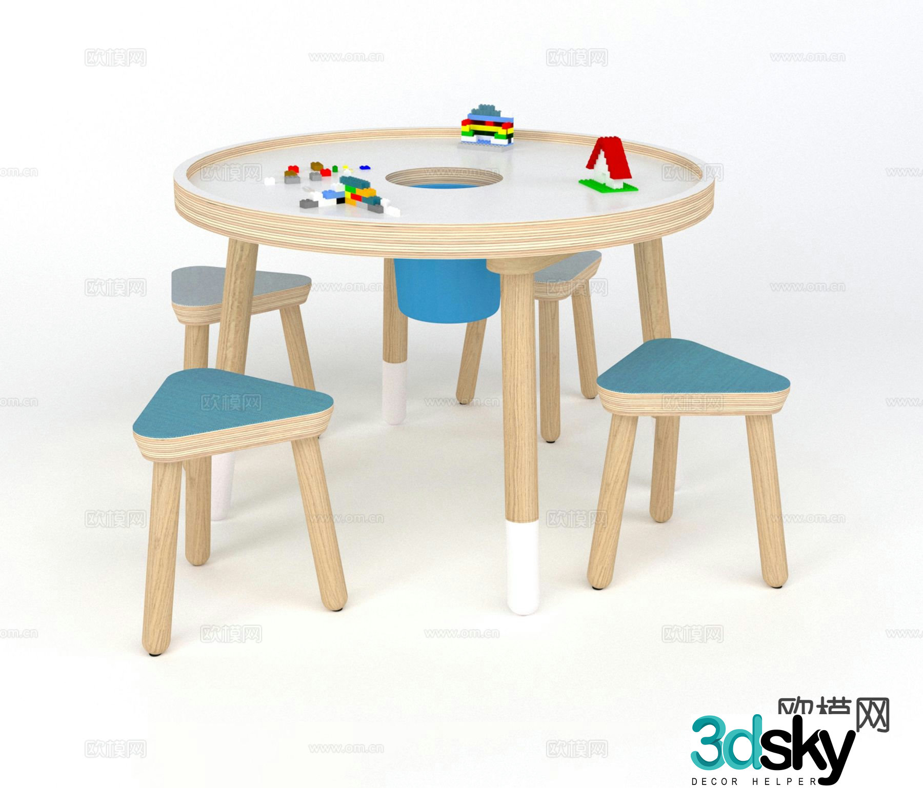 Modern children’s table and chairs toy table 3d model